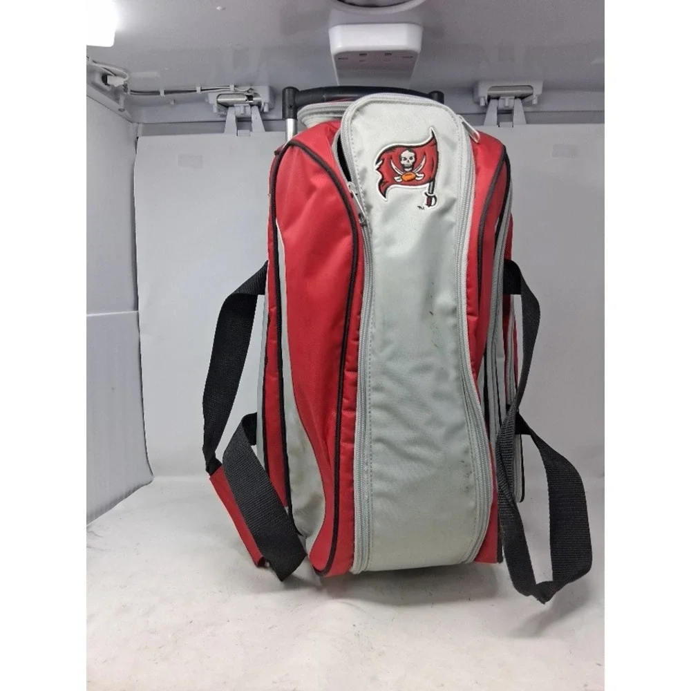 NFL Tampa Bay Buccaneers Rolling Bowling Bag Red Grey Two Ball Tote Wheels